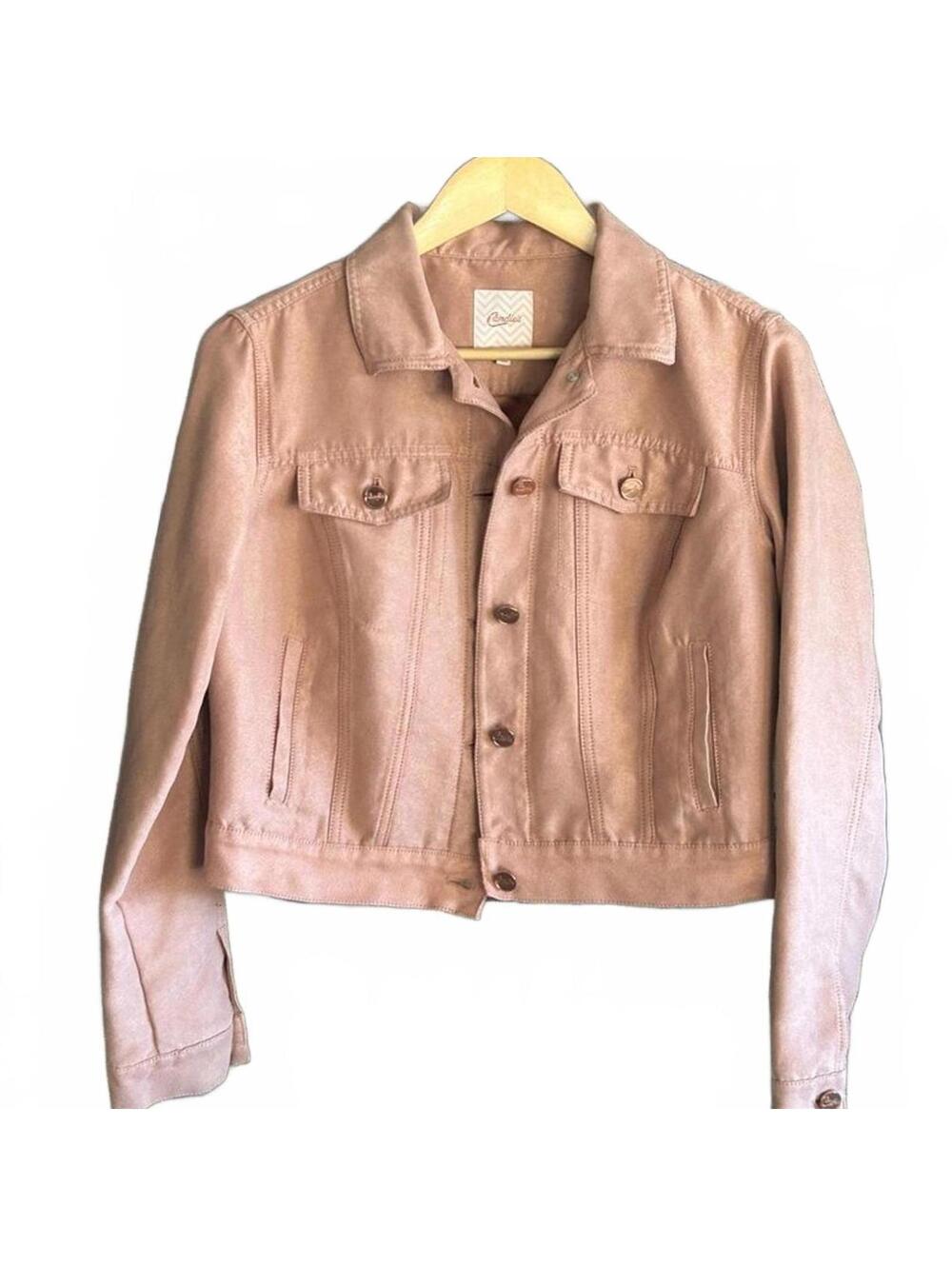 CANDIES Women's Trucker Jacket Pink Small Faux Leather Suede